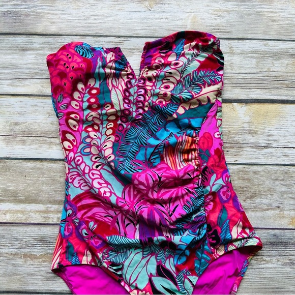 Nanette Strapless Pink Floral Swimsuit S - Picture 2 of 8